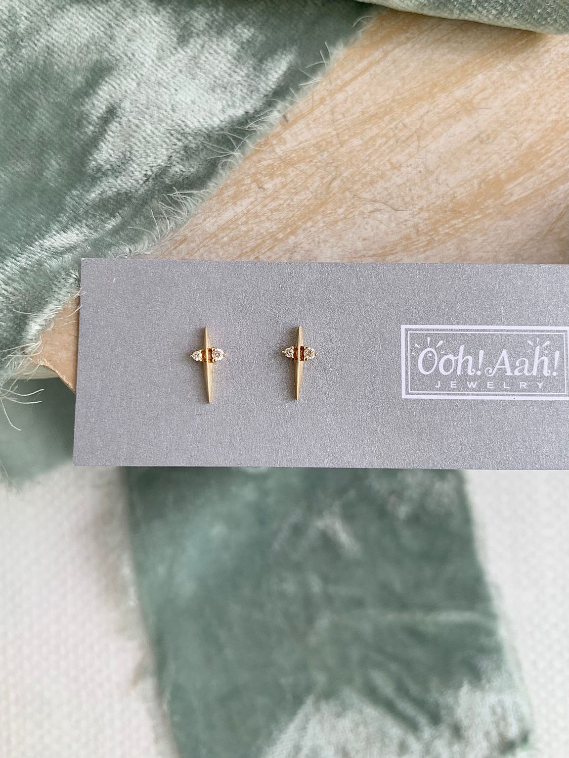 Double Cross Dagger Diamond 14k Yellow Gold Stud Earrings