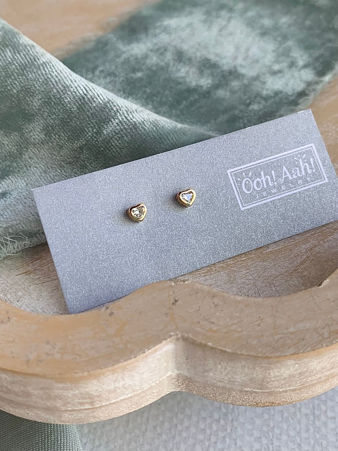 Dainty Heart Diamond 14k Yellow Gold Stud Earrings