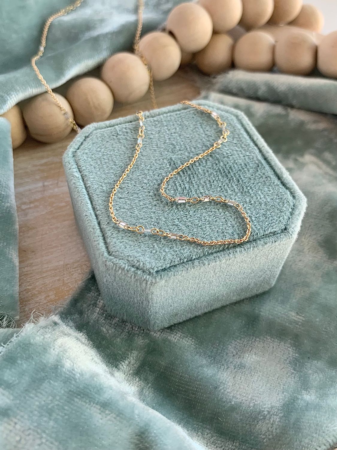 Dainty Baguette Diamond 18k Yellow Gold Necklace