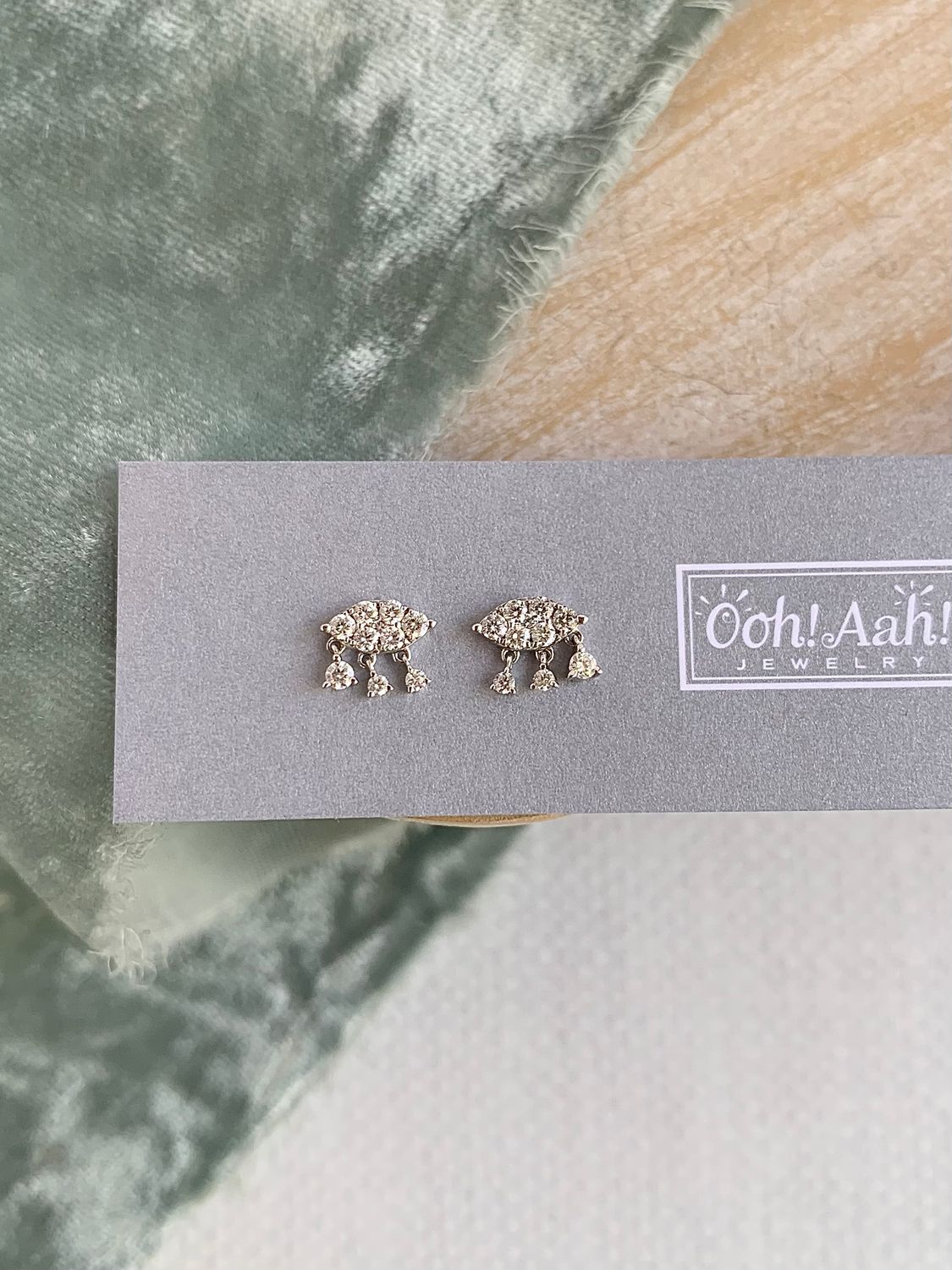 Eye With Diamond Tear Drops 14k White Gold Stud Earrings