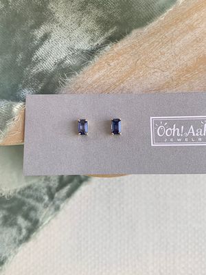 Sapphire Emerald Cut 14k Yellow Gold Stud Earrings