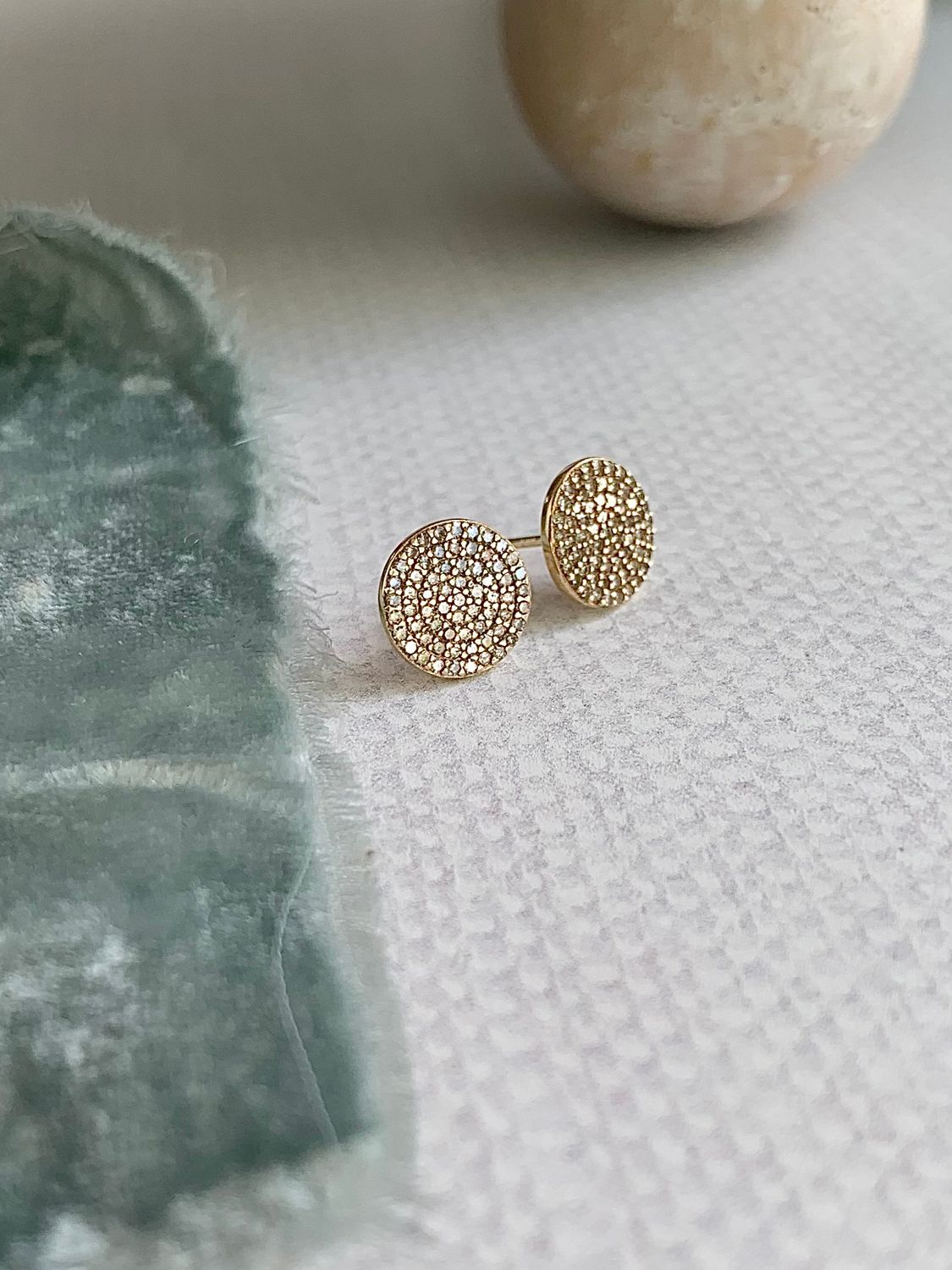 Enchanting Pave Diamond 14k Yellow Gold Studs