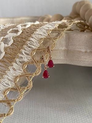 Lush Ruby Diamond Bar 14k Yellow Gold Post Earrings