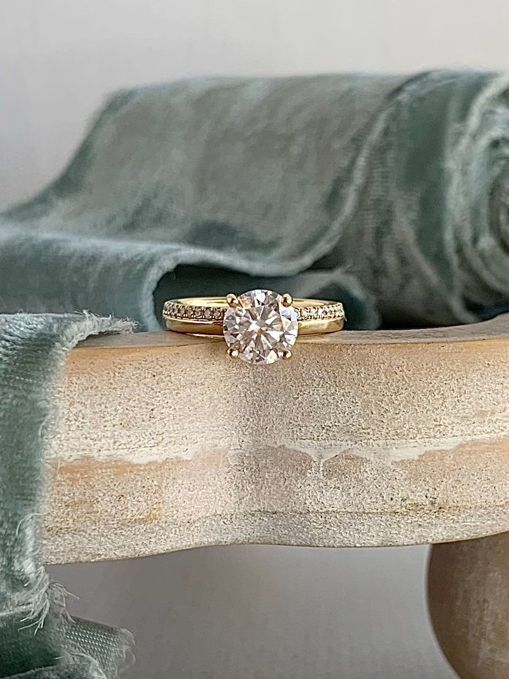 Booker 1.50 Carat Round Moissanite With Diamond Accent 14k Yellow Gold Engagement Ring