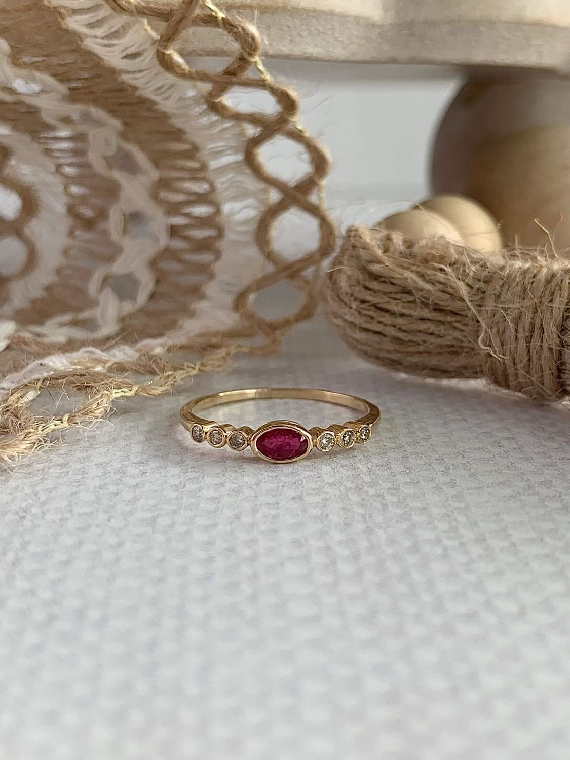 Charming Ruby Diamond 14k Yellow Gold Ring
