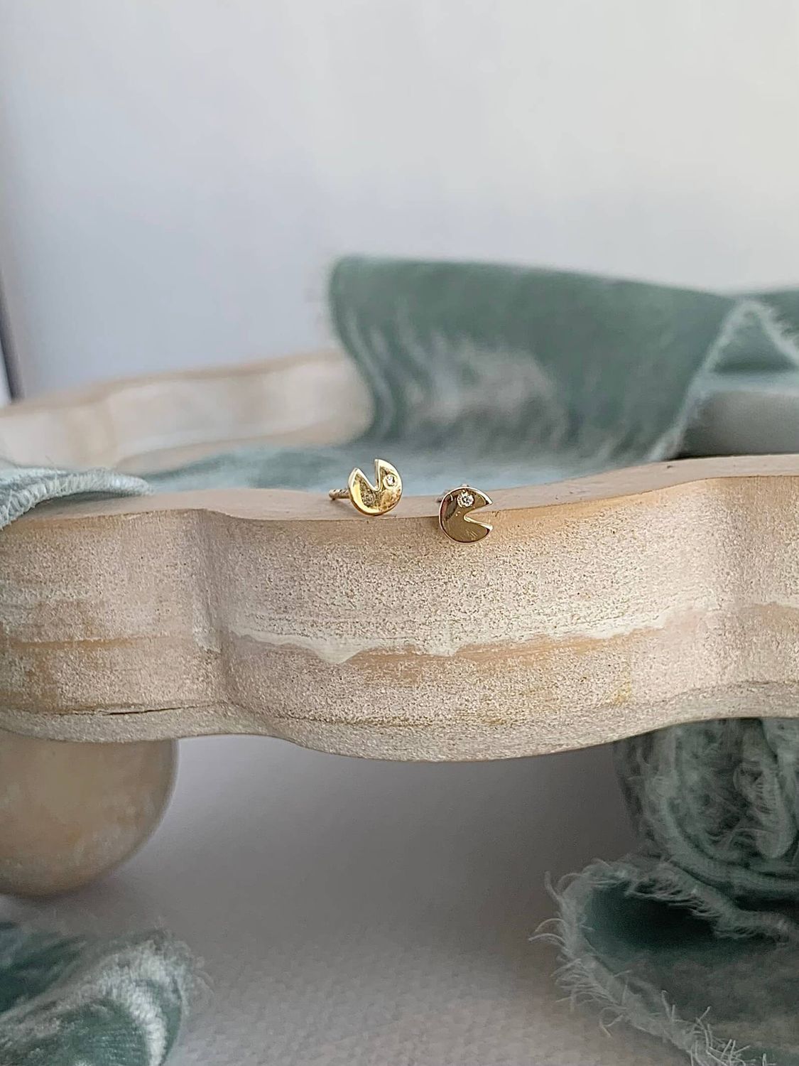 Pac-Man Diamond 14k Yellow Gold Stud Earrings