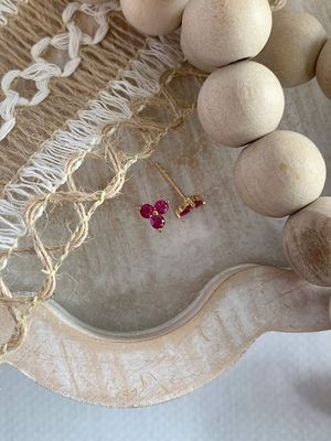 Ruby Trio 14k Yellow Gold Post Earrings