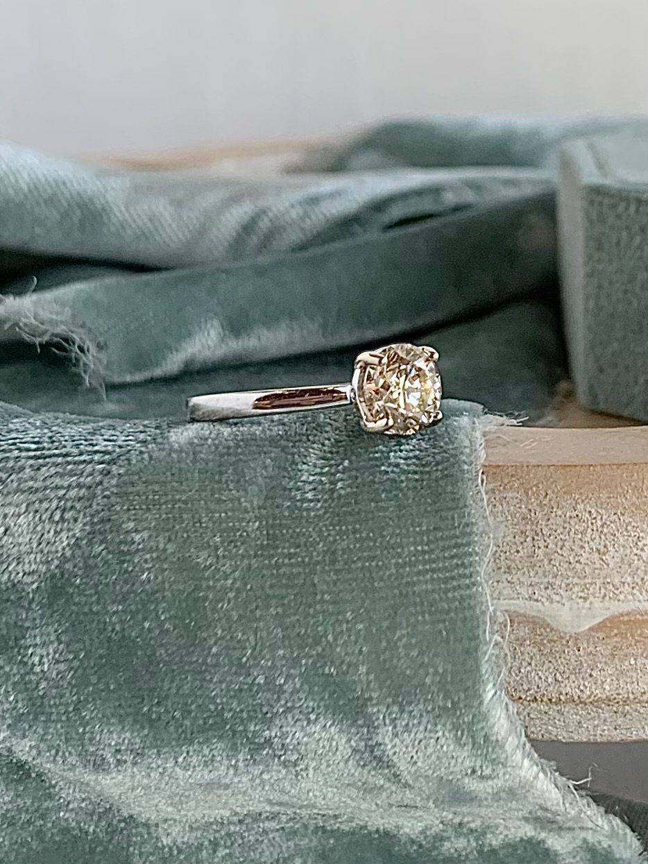 Amandine 1.31 Carat Pale Champagne Diamond 14k White Gold Engagement Ring