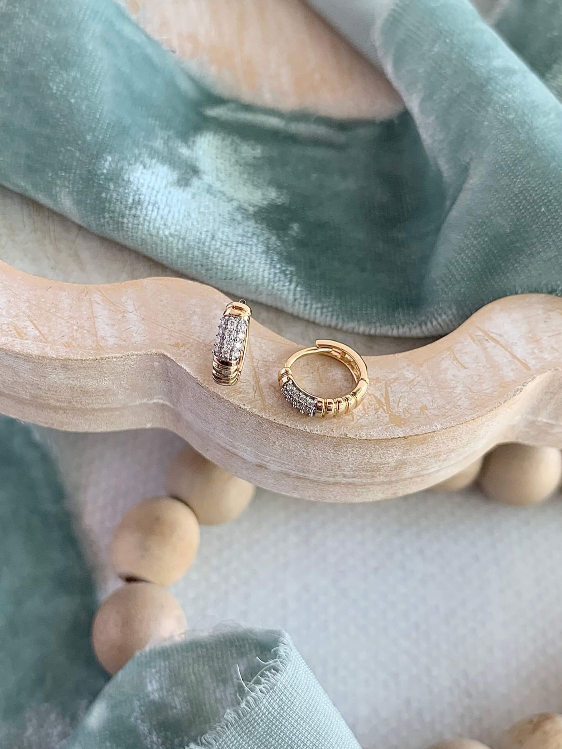 Grooved Diamond 14k Mixed Gold Huggie Earrings