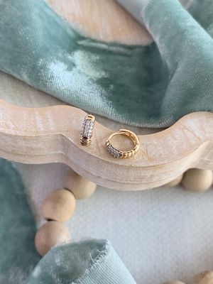 Grooved Diamond 14k Mixed Gold Huggie Earrings