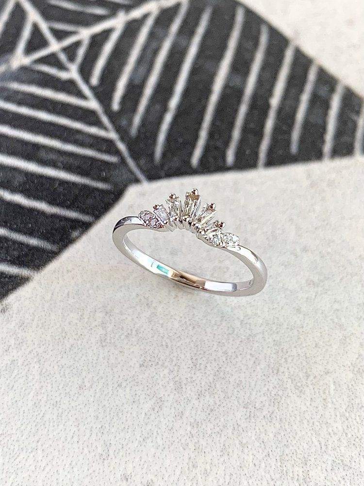 Art Deco Diamond Baguette 14k White Gold Contour Wedding Band