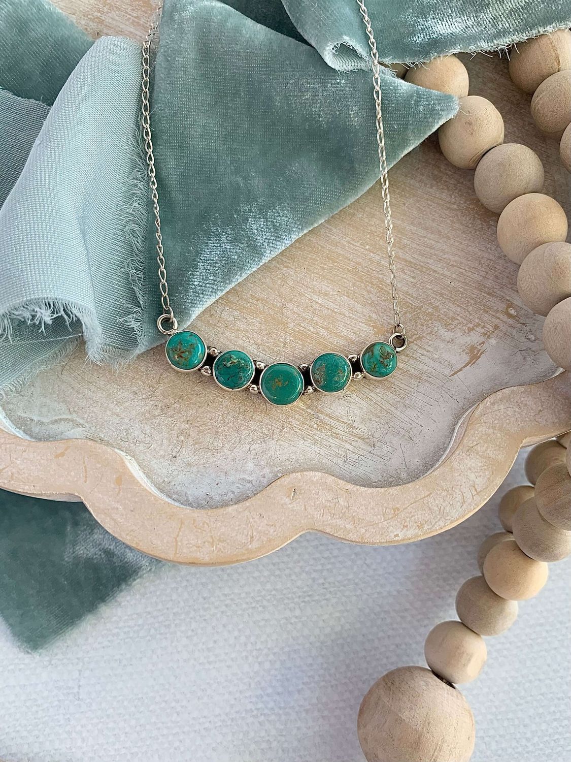Sacred 5 Turquoise Silver Necklace