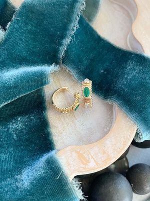 Deity Emerald & Diamond 14k Yellow Gold Huggie Earrings