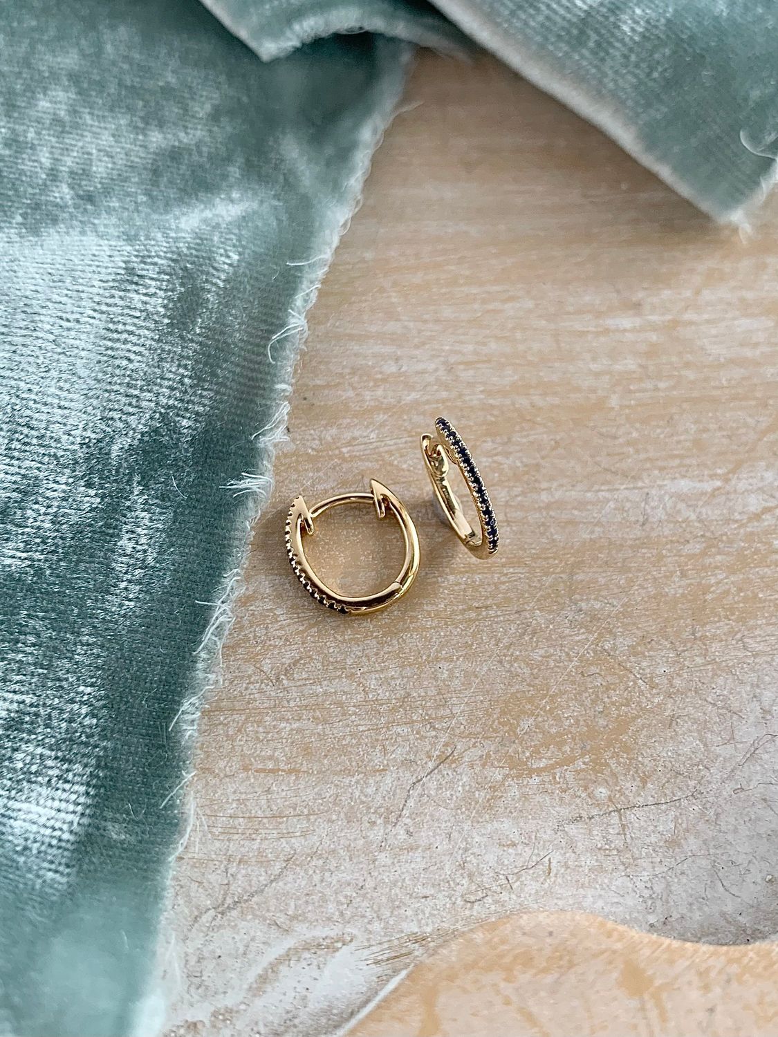 All Sapphire Dainty 14k Yellow Gold Huggie Earrings
