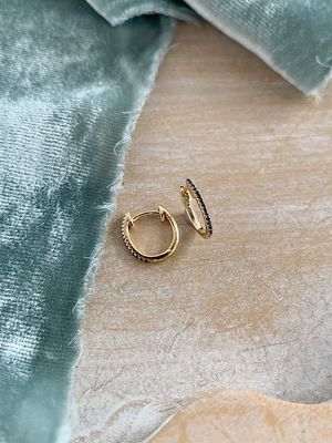 All Sapphire Dainty 14k Yellow Gold Huggie Earrings