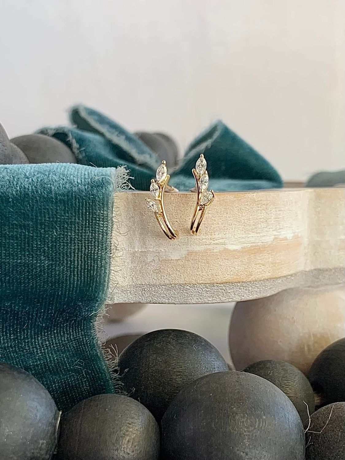 Seedling Diamond 14k Yellow Gold Post Hoop Earrings