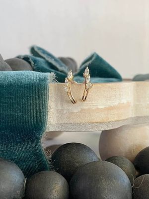 Seedling Diamond 14k Yellow Gold Post Hoop Earrings