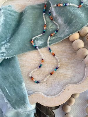 Hand-Knotted Chakra Stone & Moonstone Silver Strand