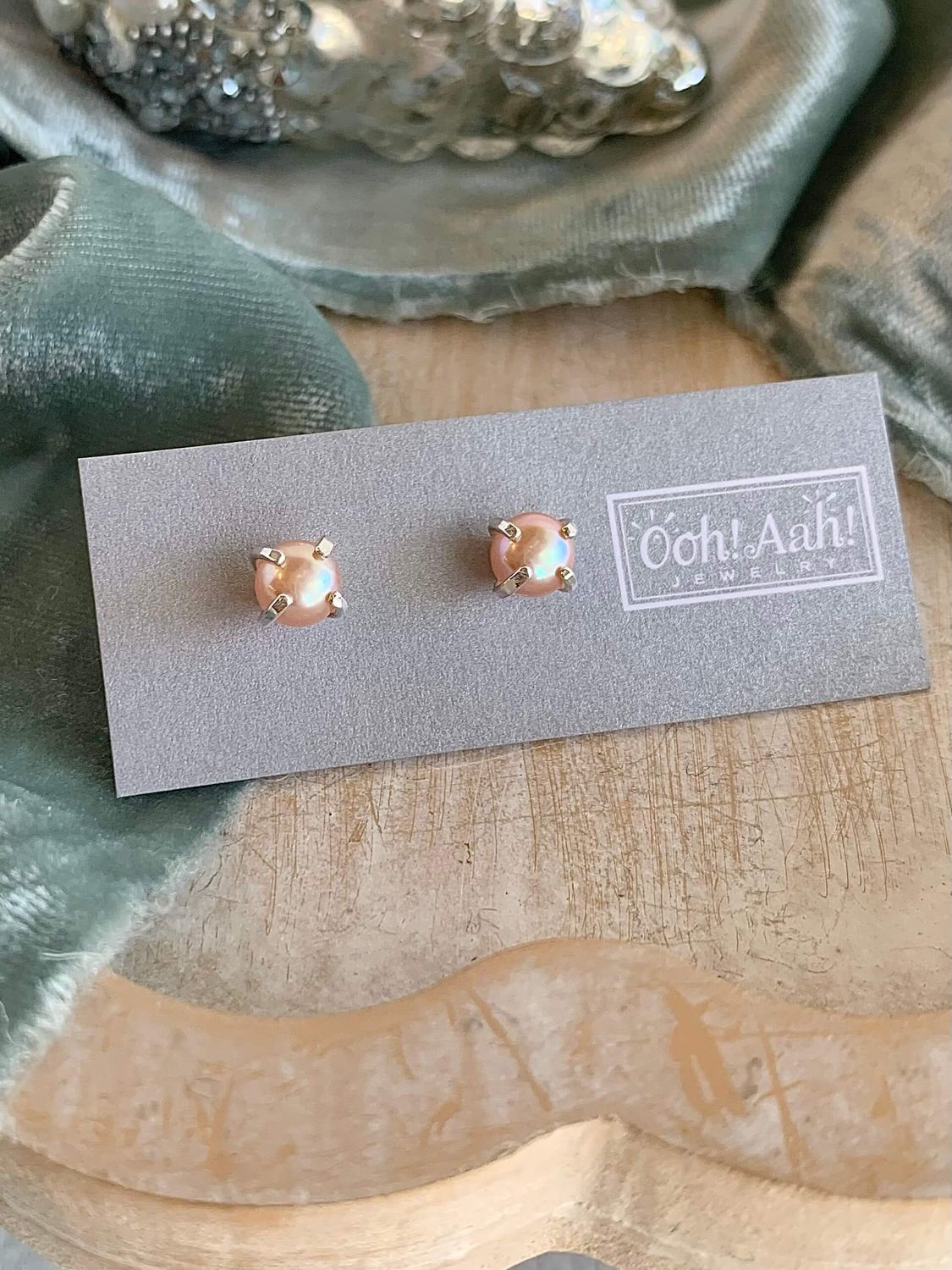 Peachy Freshwater Pearl Silver Stud Earrings