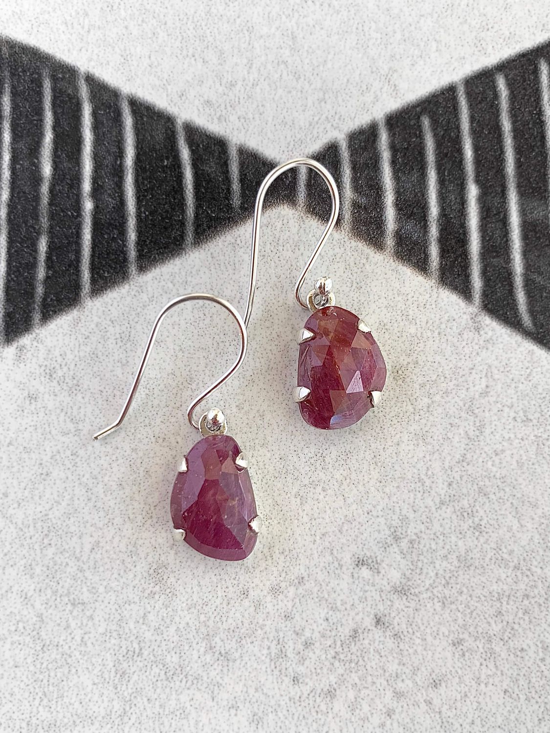 Rosy Rough Ruby Silver Earring