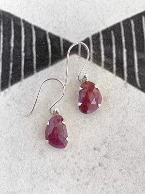 Rosy Rough Ruby Silver Earring