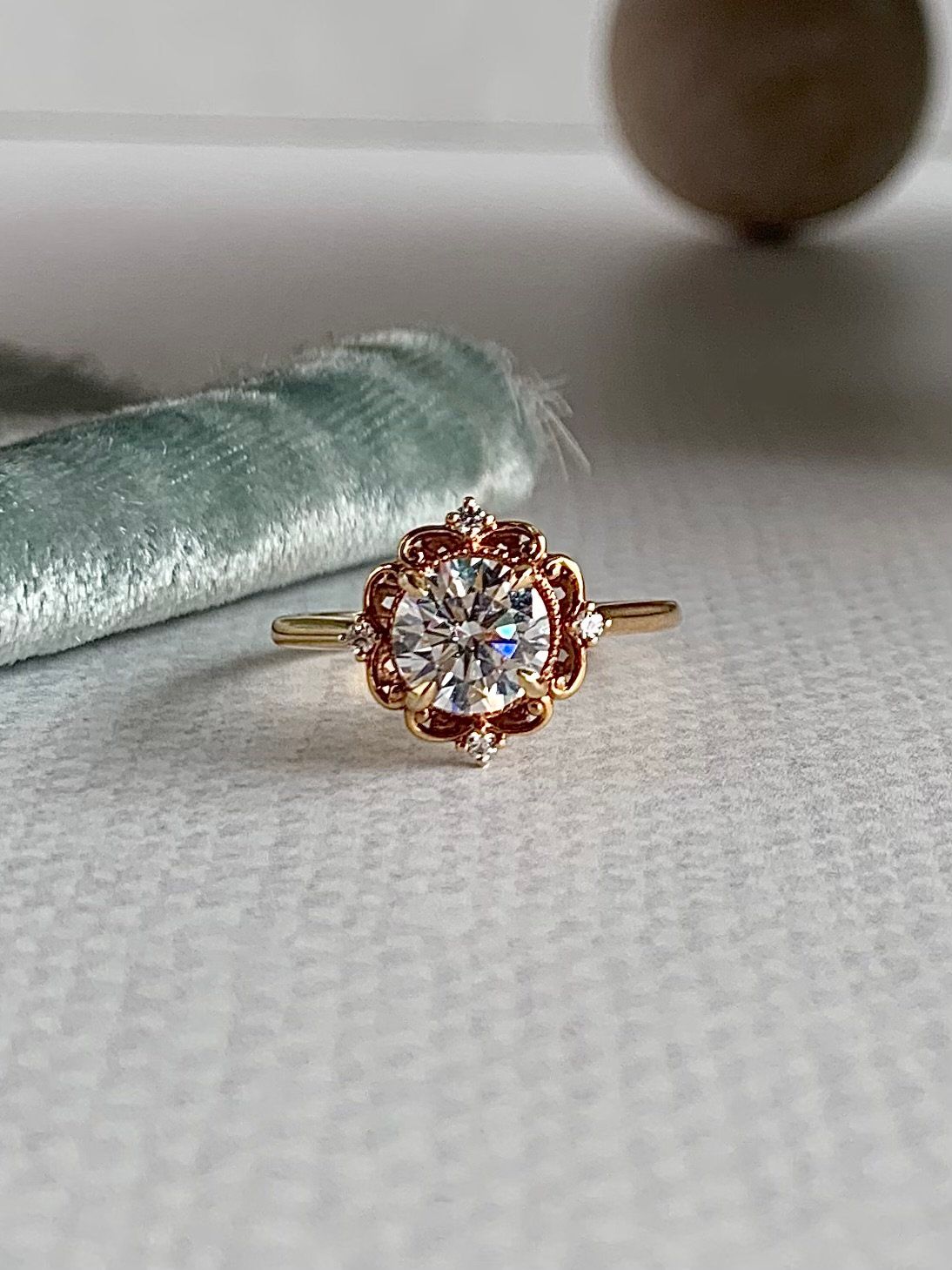 Cosette 14k Rose Gold Round Brilliant Vintage Engagement Ring