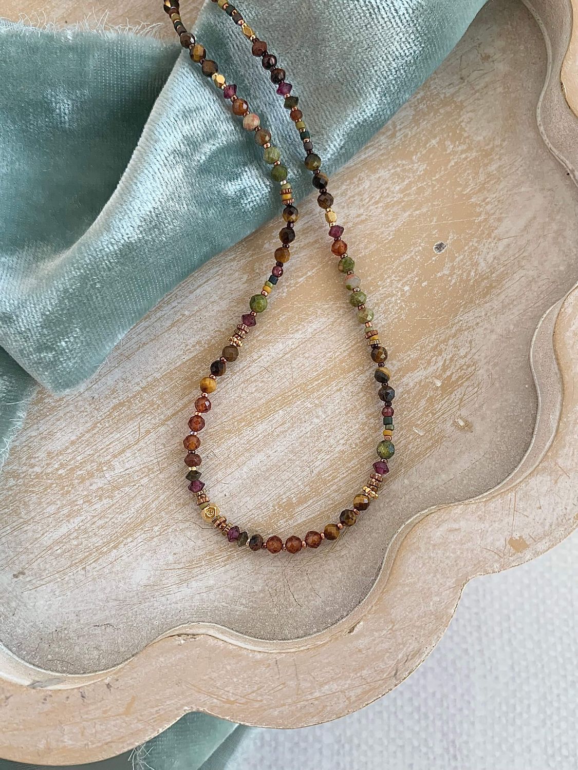 Tiger Eye, Citrine, Ukanite, Garnet, Catseye Gold Fill Necklace