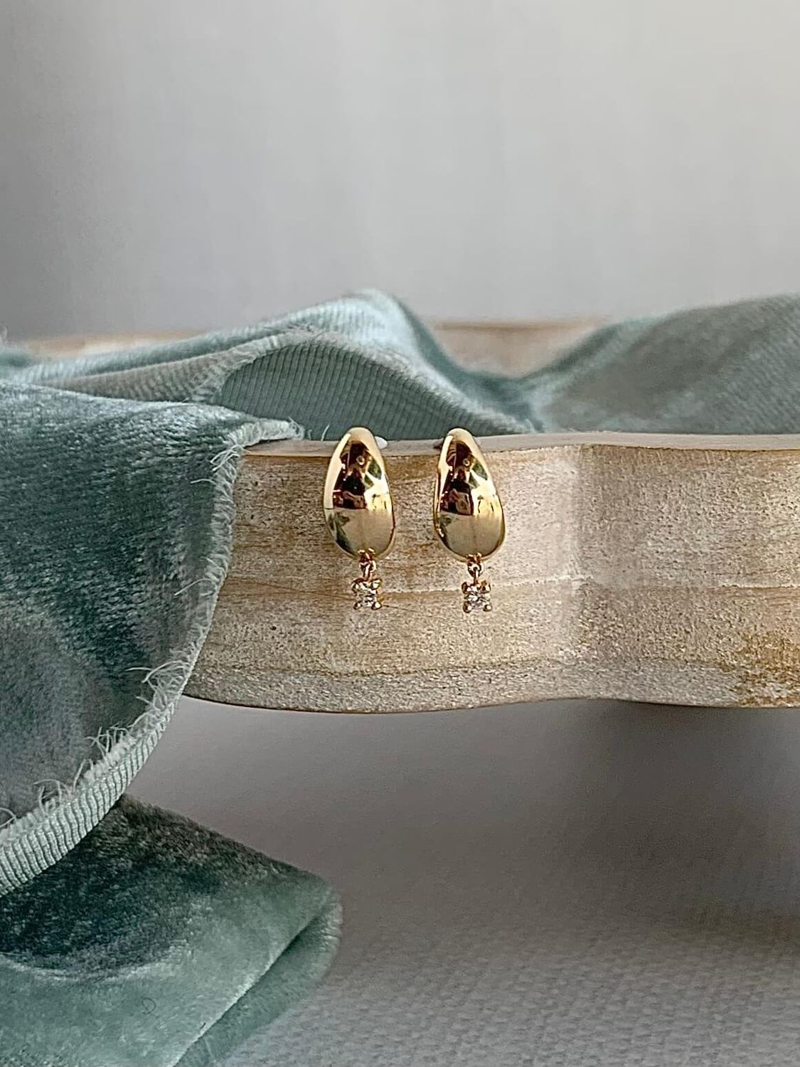 Diamond Dangle 14k Yellow Gold Post Hoop Earrings
