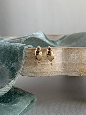 Diamond Dangle 14k Yellow Gold Post Hoop Earrings