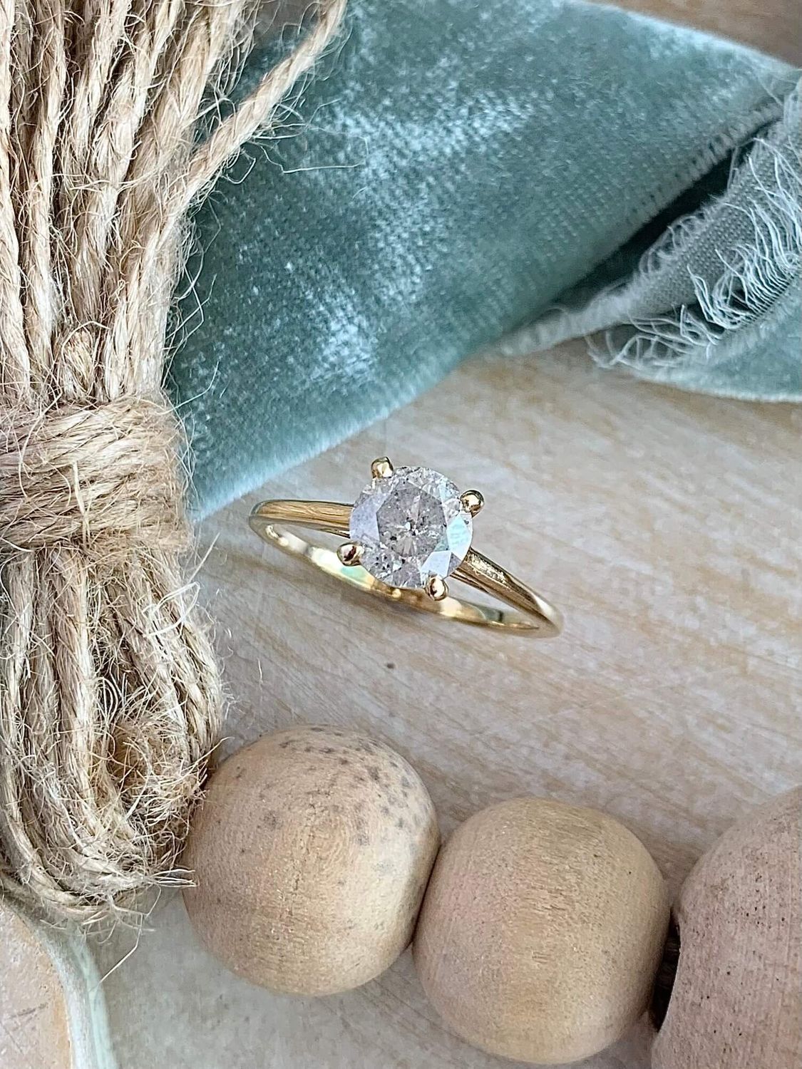 Nieves Salt & Pepper Diamond Solitaire 14k Yellow Gold Engagement Ring