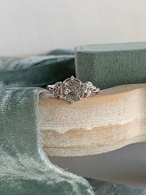 Zofia Grey Green Madagascar Sapphire & Diamond 14k White Gold Engagement Ring