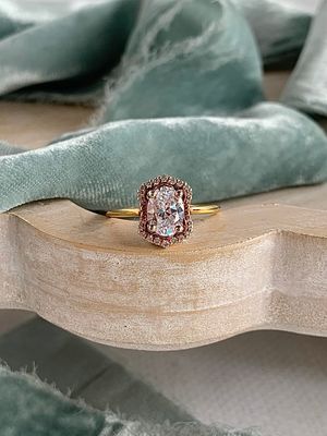 Giselle 14k Rose Gold Oval Moissanite Scalloped Halo Engagement Ring