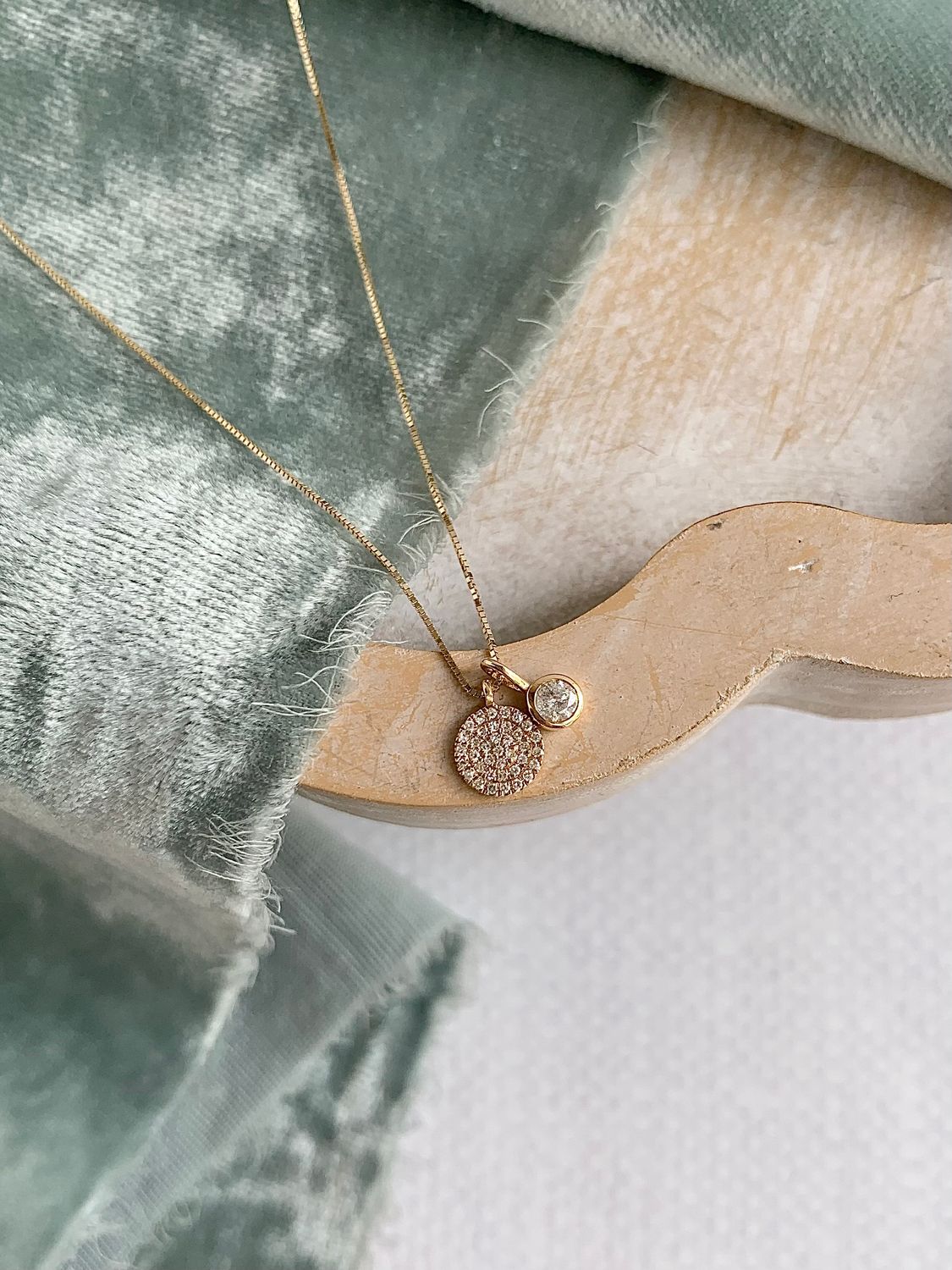 Sweet Pave Diamond Dot with Single Daimond 14k Yellow Gold Necklace