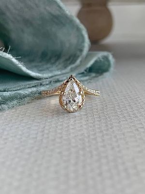 Claudia 1.21ct Pear Cut Lab Diamond 14k Yellow Gold Lotus Engagement Ring