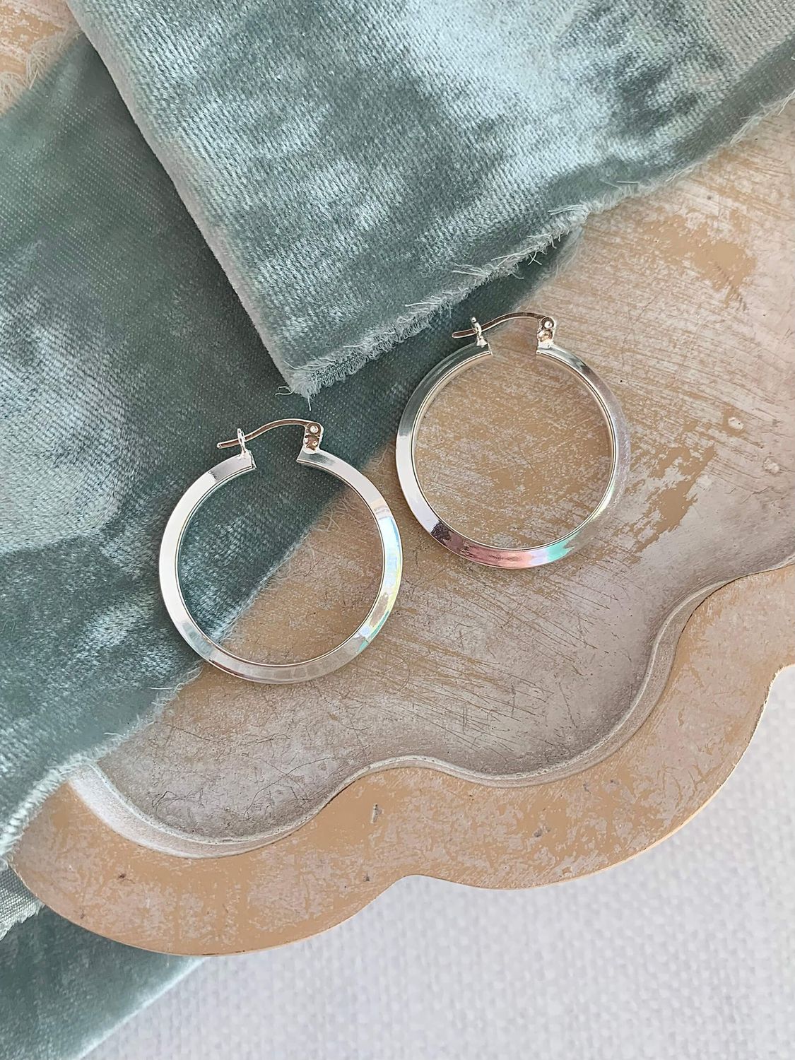 Knife Edge Silver Hoops