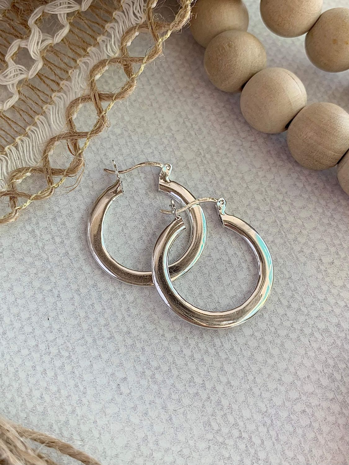 Flat Edge Slim Profile Silver Hinge Hoops