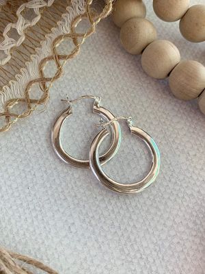 Flat Edge Slim Profile Silver Hinge Hoops