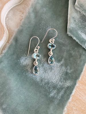Oval and Pear Blue Topaz Silver Drop Earrings