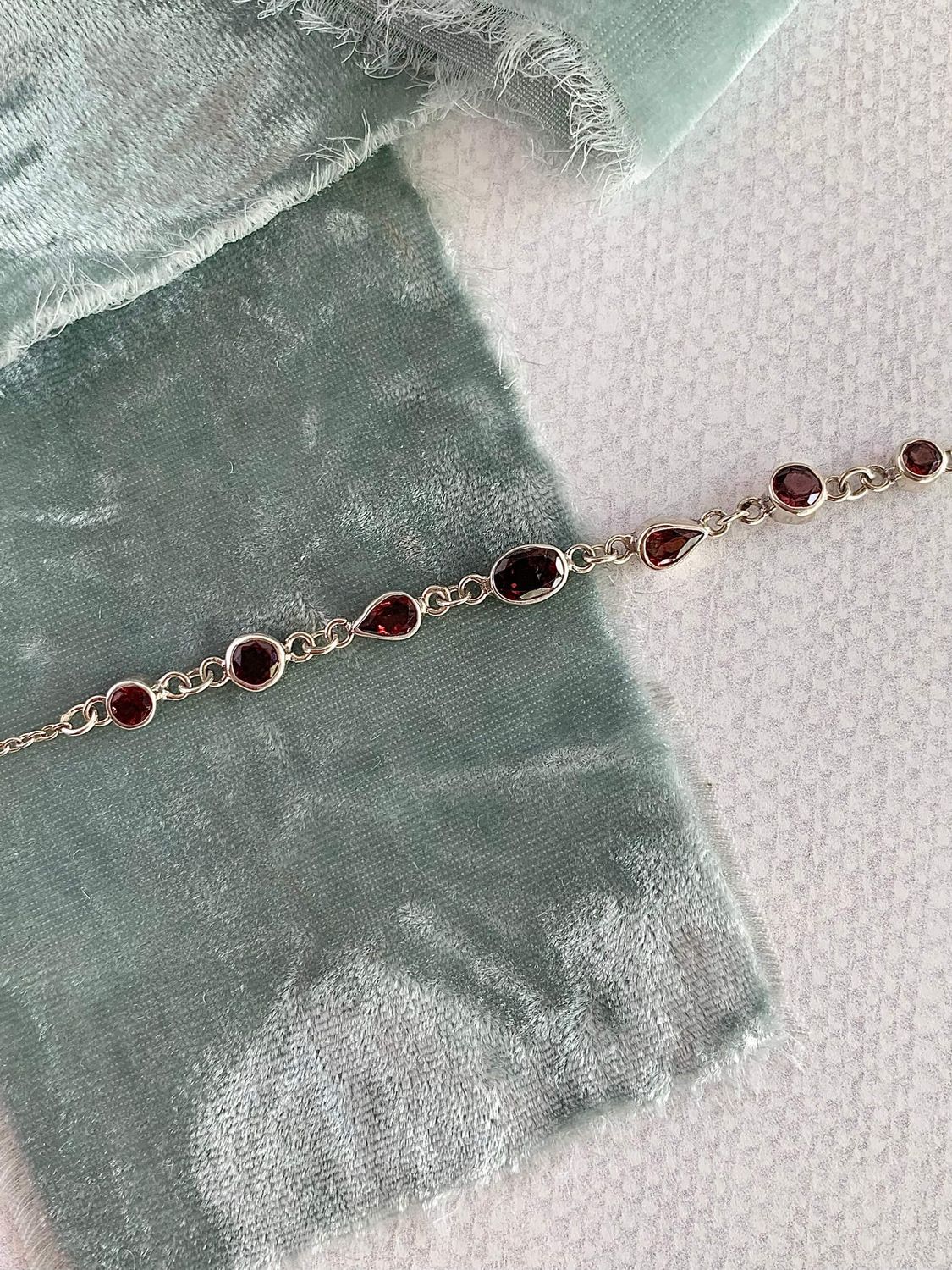 Assorted Shapes Garnet Silver Bracelet