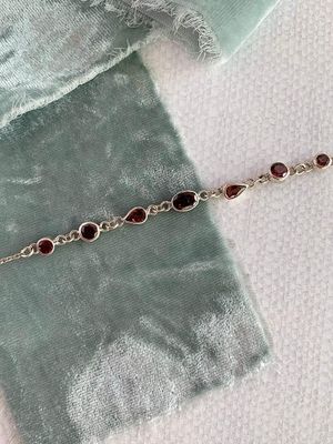 Assorted Shapes Garnet Silver Bracelet