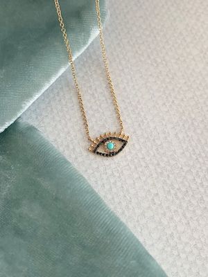 Vigilante Evil Eye Black Diamond & Turquoise 14k Yellow Gold Necklace