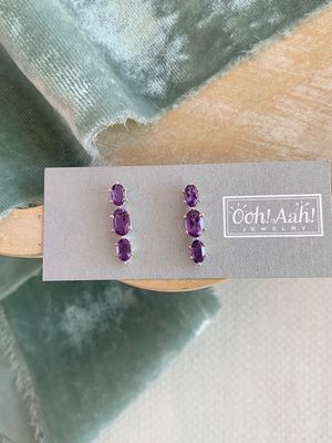 Amethyst Trio Silver Stud Earrings