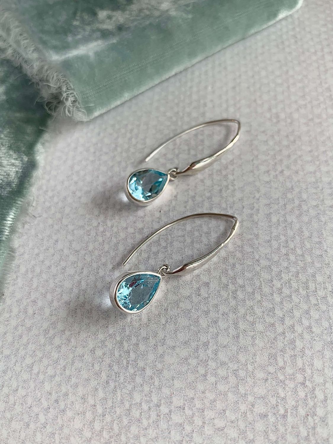 Bright Blue Topaz Silver Bar Earrings
