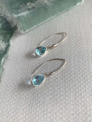 Bright Blue Topaz Silver Bar Earrings