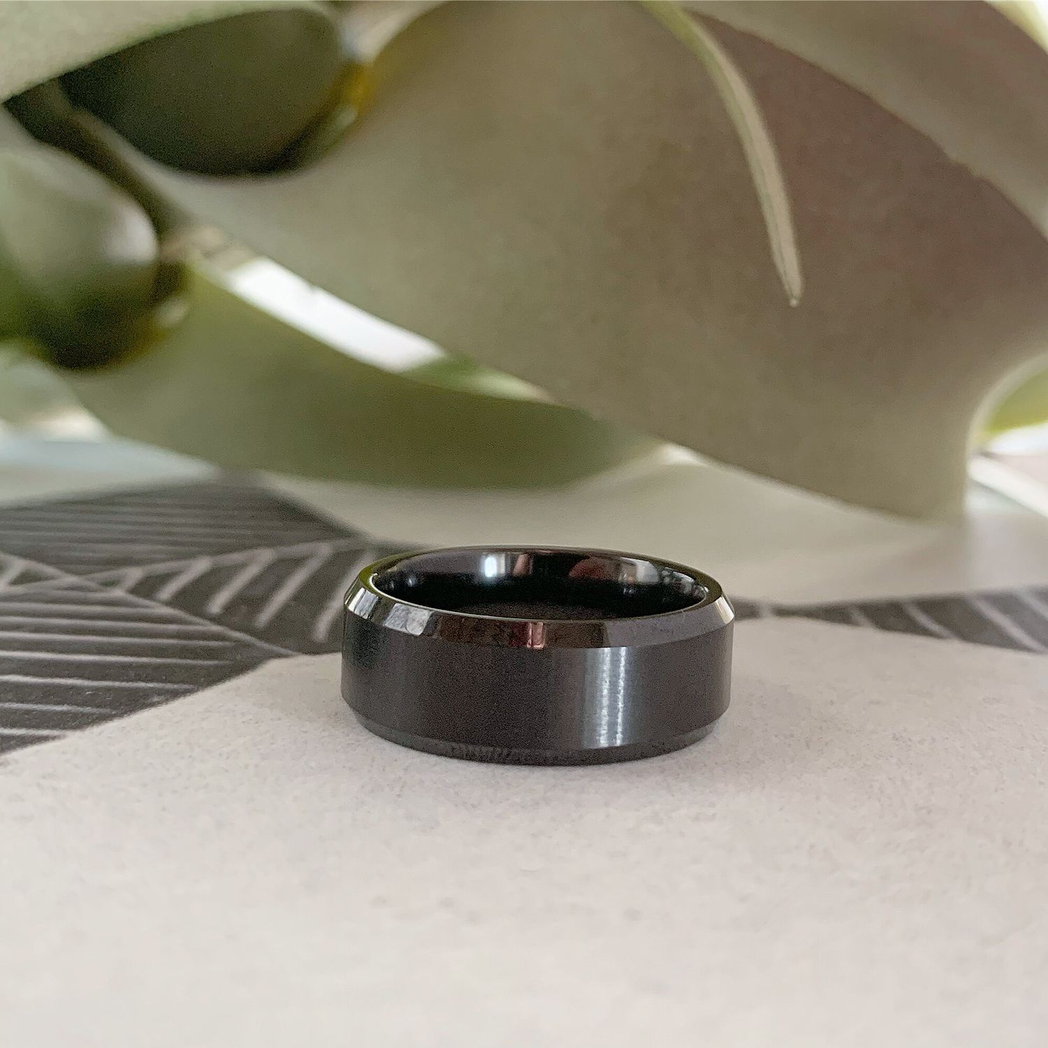 Beveled Edge Black Diamond Ceramic 8mm Band