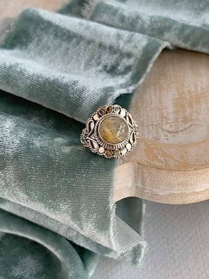 High Frequency Golden Rutile Quartz Silver Ring