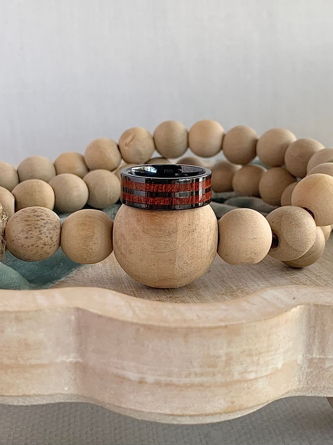 8mm Pipe Cut Blood Wood Black Ceramic Wedding Band