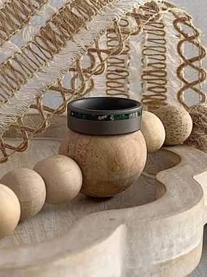 8mm Tungsten Flat Finish With Malachite & Goldleaf Mens Band