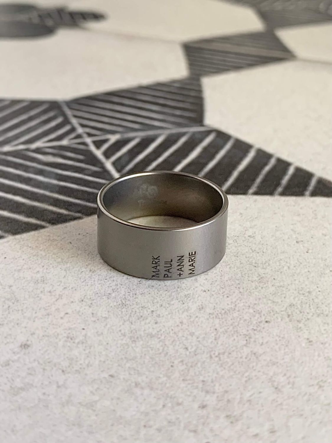 9mm Titanium Flat Matte Finish With Engraved Names Wedding Band