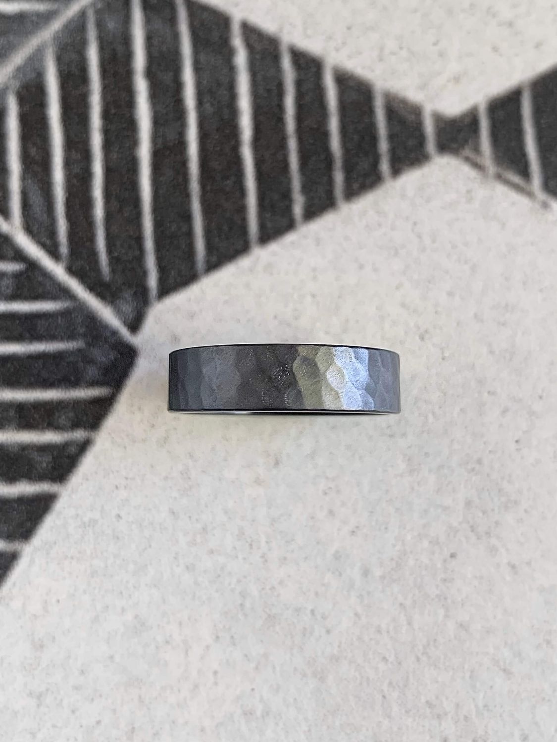 6mm Zirconium Hammered Flat Wedding Band